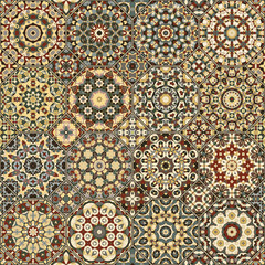 Set of octagonal and square ornaments. Decorative and design elements for textile, book covers, manufacturing, print, gift wrap. Vector illustration. Oriental motif.