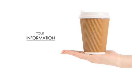 Cardboard glass cup of coffee in hand pattern