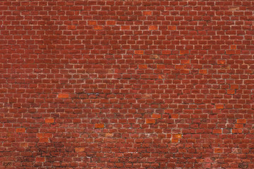 Fototapeta na wymiar Old red brick wall - empty facade, retro background