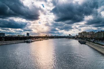 Fototapeta premium Beautiful view of Moscow river in the evening