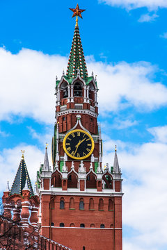 Spasskaya tower of the Moscow Kremlin with a clock