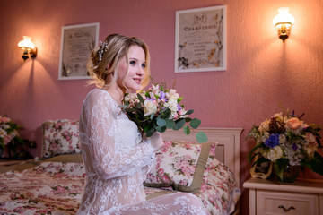 wedding photosession of the bride in photo studio