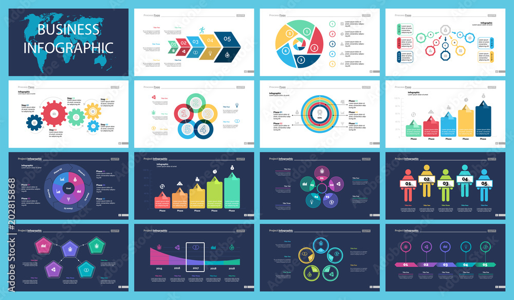 Sticker Colorful marketing or statistics concept infographic charts set