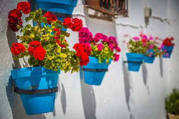 Fototapeta na wymiar Street with flowers in the Mijas town, Spain