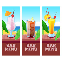 Beach bar menu vector design template with place for text. Summer tropical background.