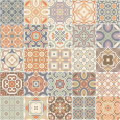 Patchwork seamless pattern. tiles azulejos. Vector. - obrazy, fototapety, plakaty