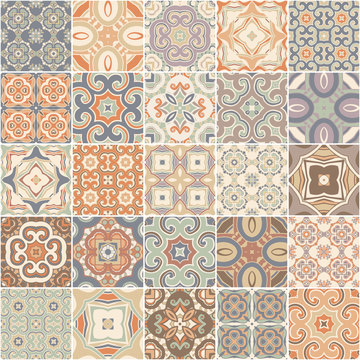 Patchwork Seamless Pattern. Tiles Azulejos. Vector.