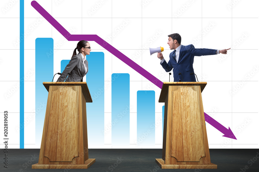 Wall mural Man businessman making speech at rostrum in business concept