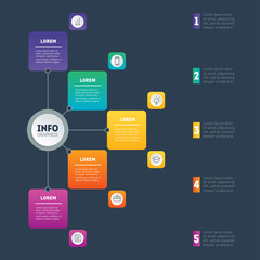 Business presentation or infographic with 5 options. Example of a chart, mindmap or diagram with 5 steps. Vector infographics or mind map of technology or education process. Annual report.