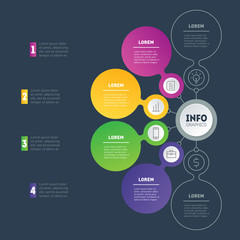 Business presentation or infographic with 4 options. Vector dynamic infographics or mind map of technology or education process. Web Template of a chart, mindmap or diagram.