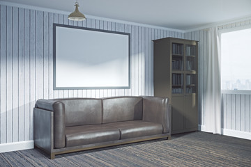 Contemporary meeting room with blank banner