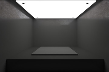 New dark interior with podium