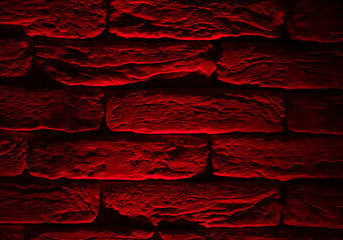red brick wall background texture in night dark interior with empty space for copy or text