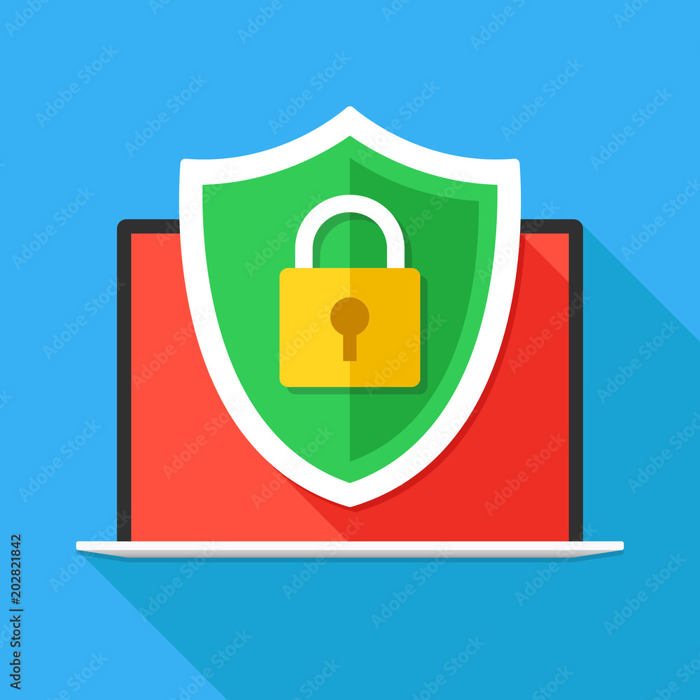 Poster computer security, secure internet connection, firewall, data protection concepts. laptop and securi