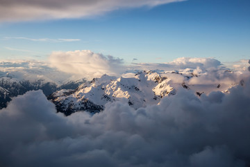 Beautiful aerial view of Canadian Mountain Landscape. Taken North of Vancouver, British Columbia, Canada.