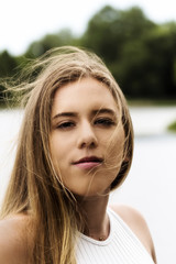 Caucasian Teen Woman Outdoor Portrait At River
