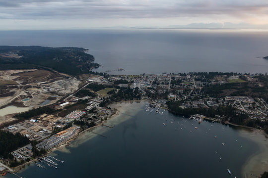 Aerial view of Sechelt in Sunshine Coast, British Columbia, Canada.