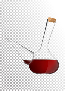 Vector illustration in photorealistic style. The image of a realistic glass transparent national spanish vessel for wine on transparent background. Serving wine with decanter