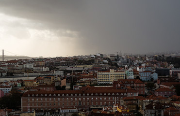 Lisbon panorama in the rain