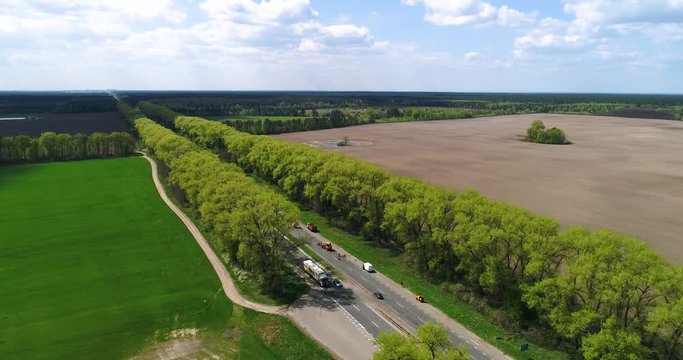 Aerial view of the road repair on the highway