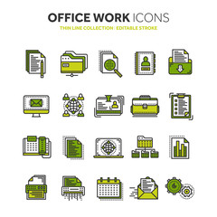 Business and office work. Documents, paperwork. Businessman. Thin line black web icon set. Outline icons collection. Vector illustration.