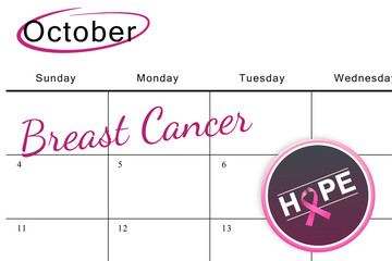 Breast cancer awareness message on poster against october on calendar