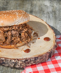 Pulled Pork Sandwich on cutting board