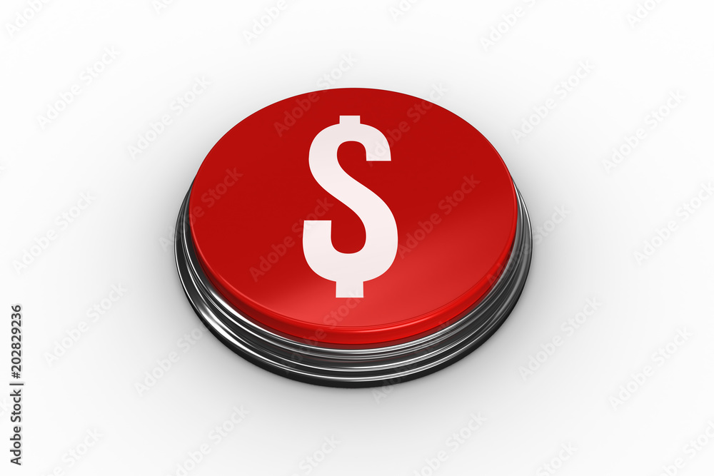 Poster composite image of dollar sign on digitally generated red push button