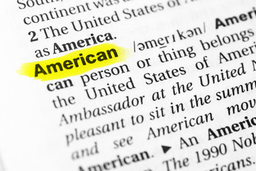 Highlighted English word "american" and its definition in the dictionary