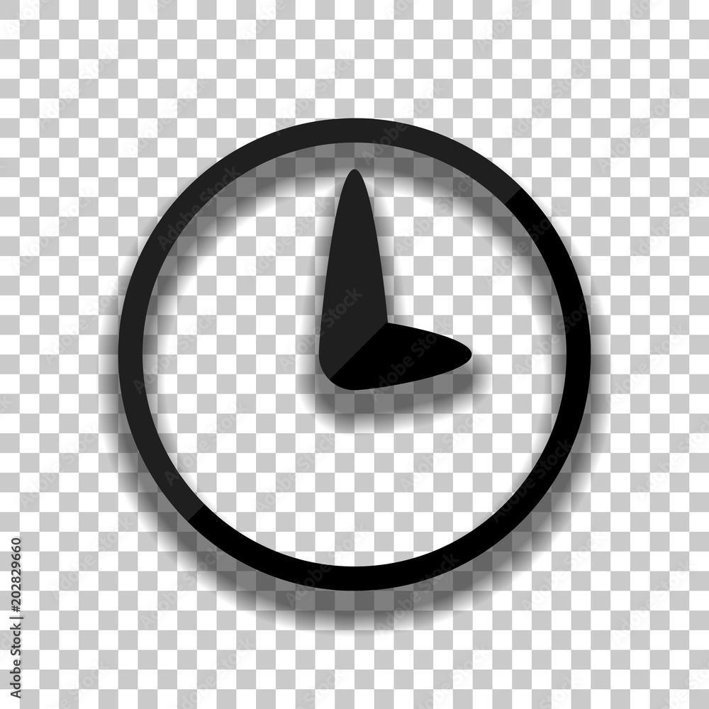 Poster simple icon of clock. black glass icon with soft shadow on transparent background