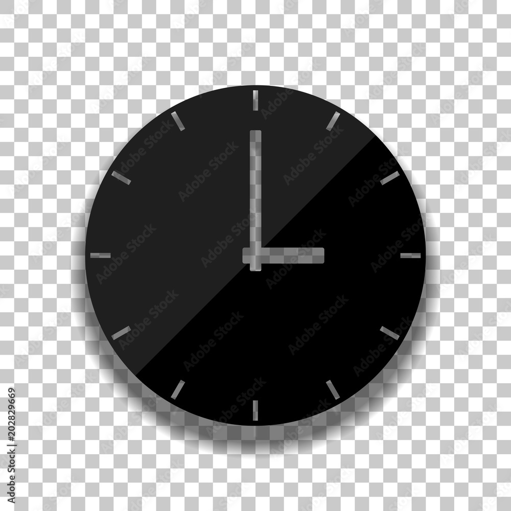 Aufkleber simple clock icon. black glass icon with soft shadow on transparent background