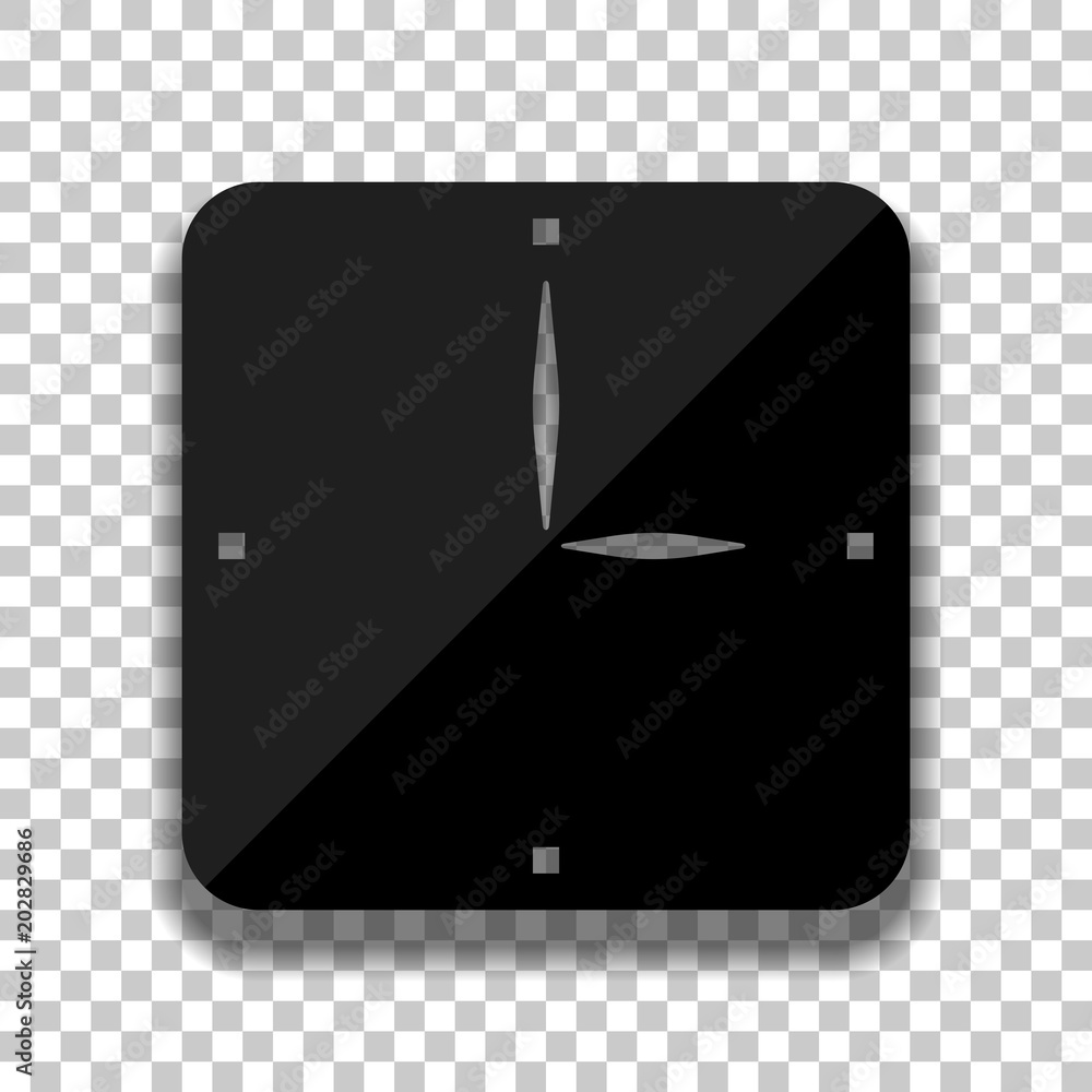 Poster simple clock icon. black glass icon with soft shadow on transparent background