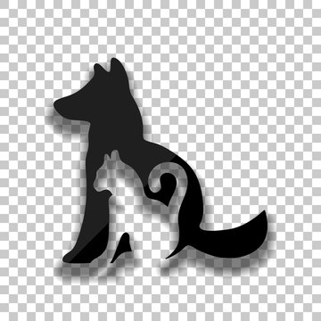 cat and dog icon. Black glass icon with soft shadow on transparent background