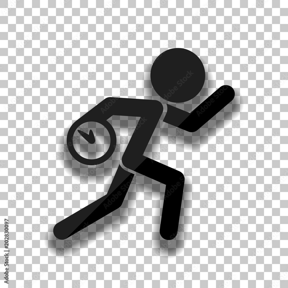Aufkleber running man with clock. simple icon. to be late. an unpleasant situation. black glass icon with soft