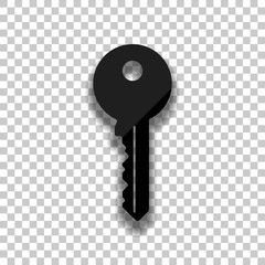 key icon. Black glass icon with soft shadow on transparent background