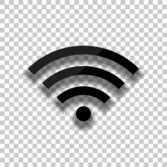 wi-fi icon. Black glass icon with soft shadow on transparent background