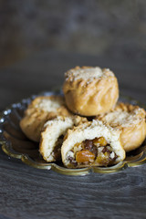 dessert with raisins, dried apricots and curd