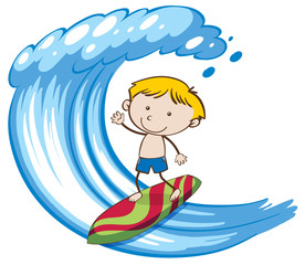 A Boy Surfing on Big Wave