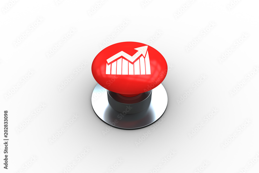 Poster graph and arrow graphic on digitally generated red push button