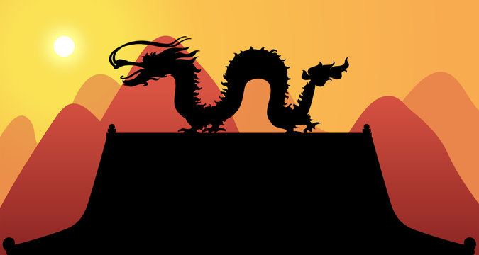 Silhouette Dragon with Mountain Background
