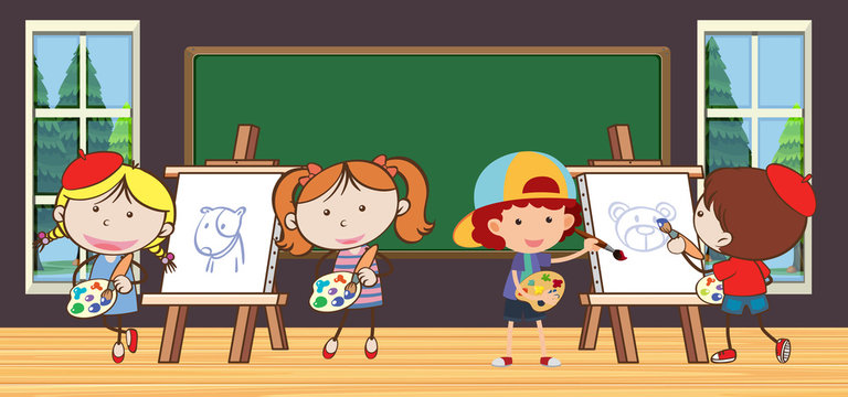 Kids in Drawing Class at School
