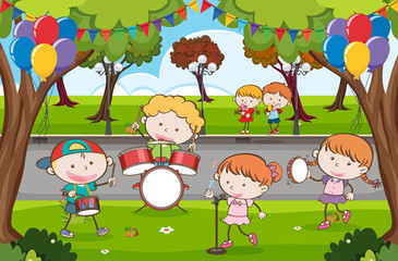 Kid Music Band in a Park