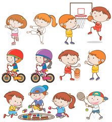 Naklejka premium Kids Doing Activities on White Background