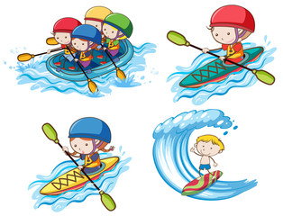 Kids Doing Water Sport on White Background