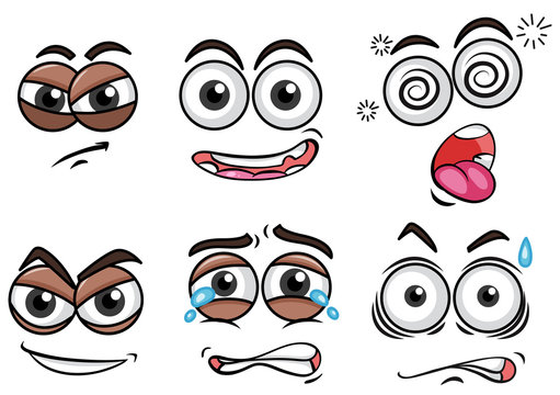 Expression and Emotion Faces on White Background