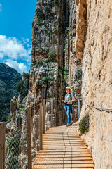 Caminito Del Rey - mountain wooden path along steep cliffs in Andalusia, Spain