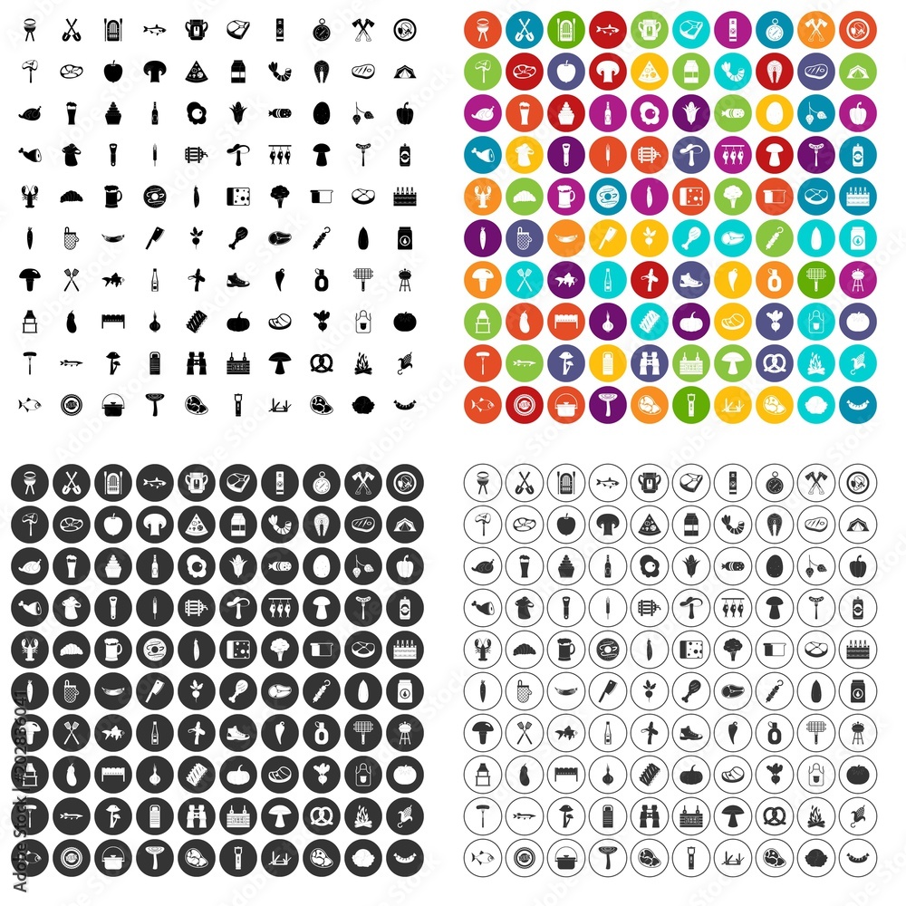Poster 100 barbecue icons set vector in 4 variant for any web design isolated on white