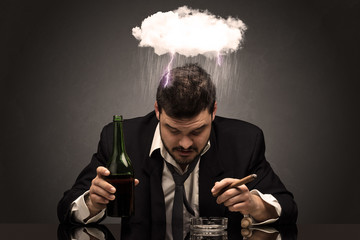 Young drunk disappointed man with hard time overcast concept
