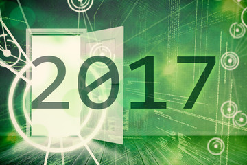 Obraz premium 2017 against binary codes and lines