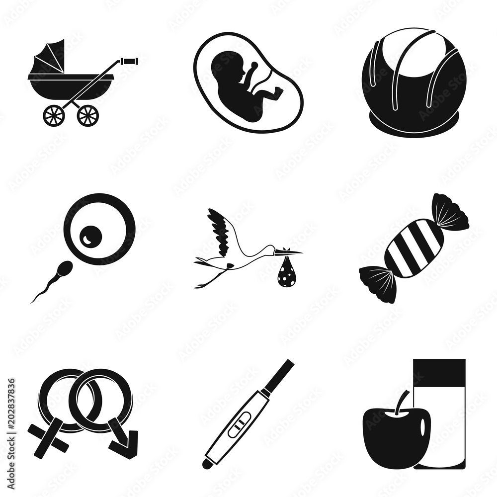 Poster parturient icons set. simple set of 9 parturient vector icons for web isolated on white background
